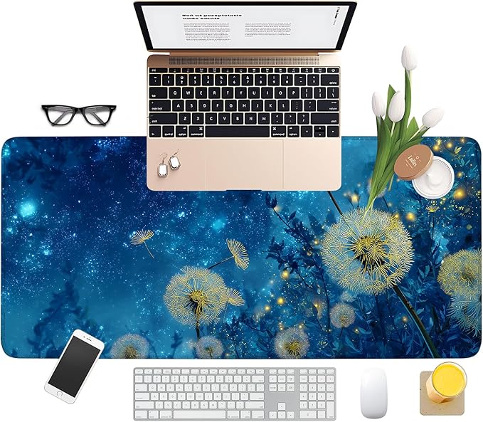 Dandelion Galaxy Extended Gaming Mouse Pad 35.4 x 15.7 Inch – Large Desk Mat for Gaming, Office Work, and Study, Featuring Dandelion and Cosmic Blue Theme with Non-Slip Rubber Base