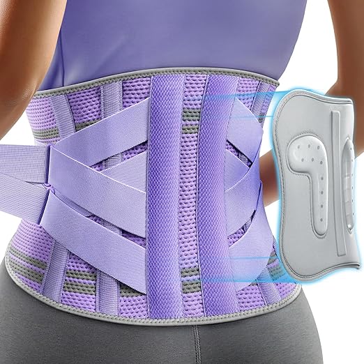 Rakiie Back Brace for Lower Back Pain Women with 9X Support System, Ergonomic Lumbar Support for Pain Relief, Breathable Mesh Design with 3D Silicone Pad for Sciatica,Purple Size XXL (Waist: 43.3.2"-52.4")