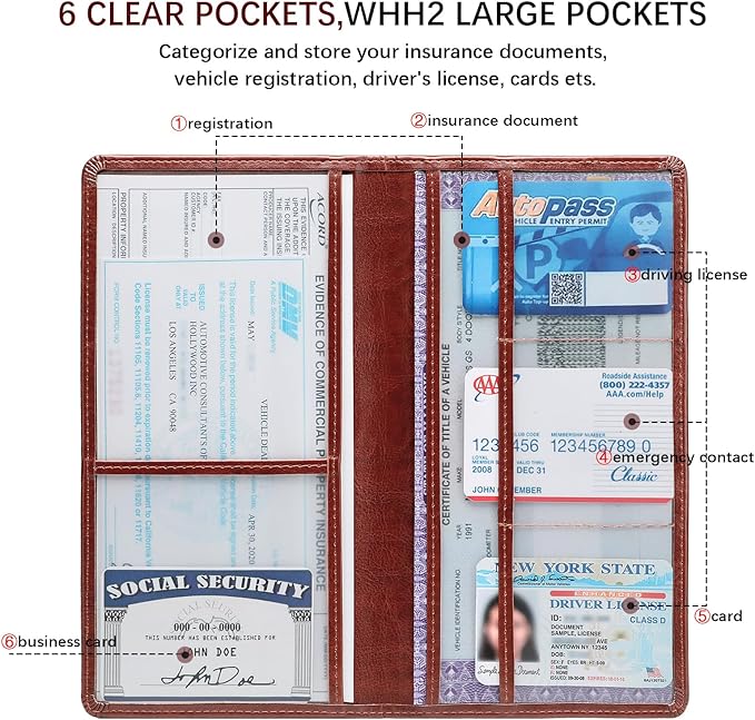 Car Registration and Insurance Card Holder for Women Men, Dark Brown Glove Box Paperwork Organizer with Magnetic Buckle for Easy Access and Protect Documents and Various Cards in Vehicle
