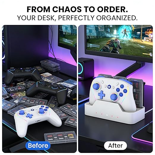 NBCP Wireless Controller and Charging Dock Bundle for Nintendo Switch 2, 5-in-1 Magnetic Fast Charger Station with 18 Game Card Storage, RGB Light, Customizable Turbo & Macro Gaming Remote