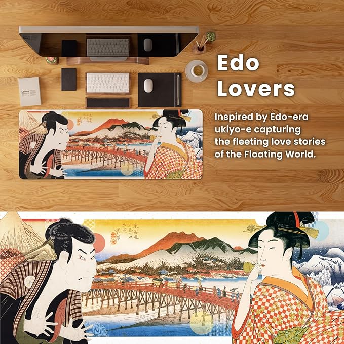 BELLEMOND Japanese Art Desk Mat | Large 31.5x11.8in Anime Mouse Pad for Keyboard & Mouse | Non-Slip Base, Water-Repellent | Original Japanese Design | Edo Lovers