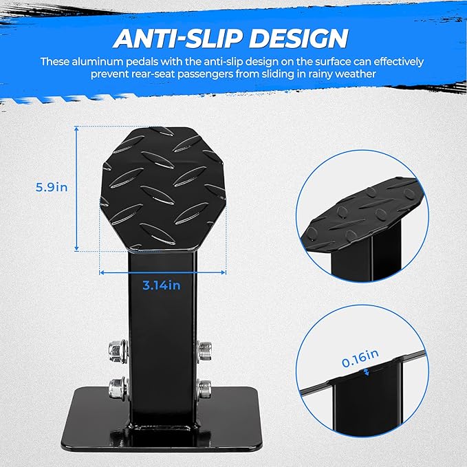KEMIMOTO ATV Passenger Foot Rest, Adjustable Footrest, ATV Passenger Foot Pegs Anti-Slip Grip Compatible with Polaris Sportsman Scrambler Foreman Fourtrax Grizzly, Black