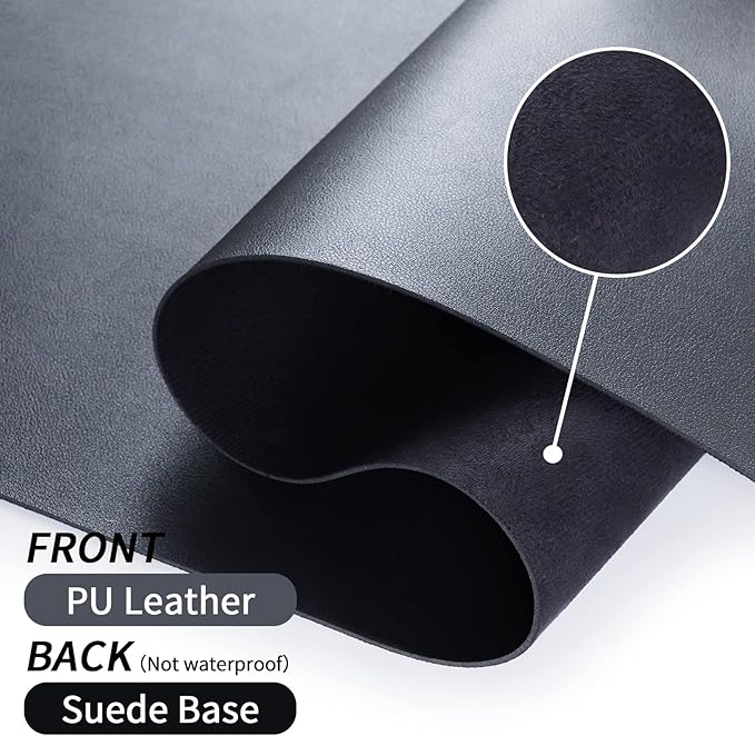 Leather Desk Pad, Non-Slip Desk Mat, Waterproof Large Mouse Pad, Mouse Mat, Computer Mat for Desk Easy Clean for Office/Home (Black, 35.4" x 15.7")