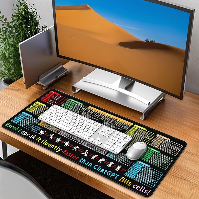 Excel Cheat Sheet Desk Pad - Large Mouse Pad - Excel Cheat Sheet Desk Mat, Non-Slip Base Mousepad Suitable for Office, Computer Games, Desk Mat and More (2, 31.5" x 11.8")