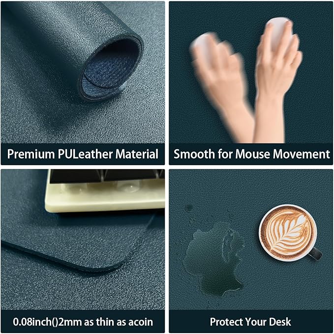 Leather Desk pad Protector, Office Mat, Large Mouse Mat, Non-Slip PU Leather Blotter, Laptop Desk Pad,Waterproof Laptop Computer Desk Keyboard Mat for Office/Work/Home/Decor (Dark Blue, 33In*13in)