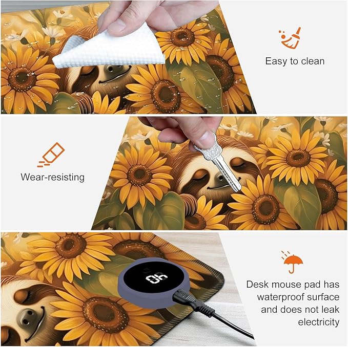 Heated Mouse Pad,Warm Desk Pad with 3 Levels Heating & 3 Hours Auto Shut-Off, PU Leather Heated Desk Pad Warmer Pad for Home Office - 31.5 x 13 inch,Lovely Sloth