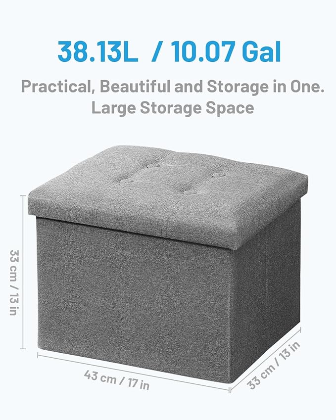 AmasSmile Light Gray Ottoman with Storage,Foot & Leg Rest Stools Small Cute Stool Short Bench Folding Ottomans Square Footstools for Shoe Living Room Under Desk Outdoor RV Camper Each Space Storage