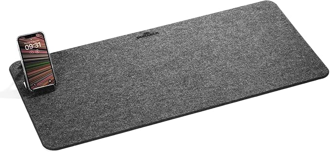 Durable Effect Soft Felt Office Desk Mat - 27.5" x 13" Inches - Gray Desk Pad Mat with Phone Holder Made of Recycled PET Flet - Foldable and Portable