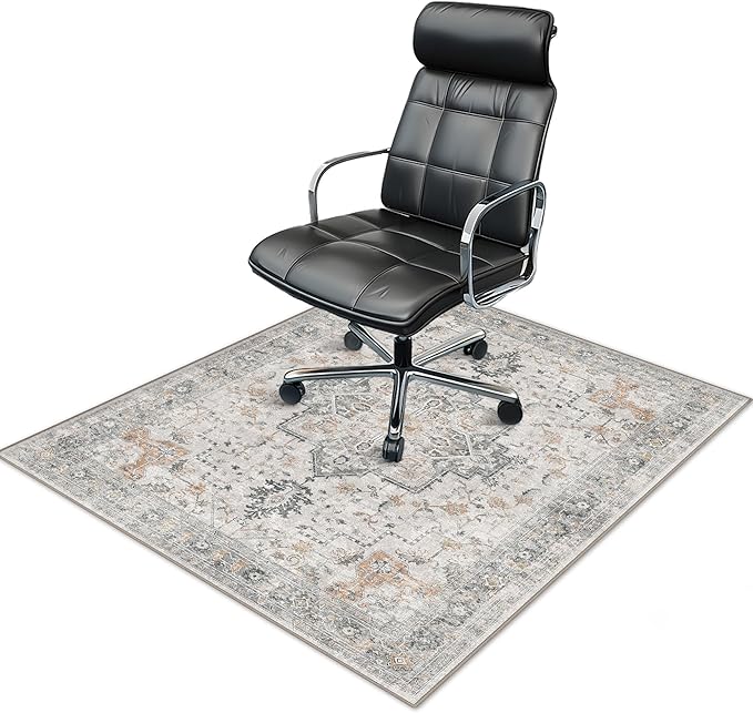 36"x48" Office Chair Mat for Hardwood Tile Floor, Under Desk Carpet Protector for Rolling Computer Chair Mat, Machine Washable Area Rug, Anti-Slip 1/5" Thick Low Pile Thin Vinyl Floor Mat, Taupe