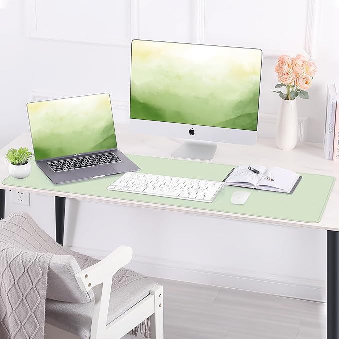 AFIING Cork Desk Mat 47" x 23.6", Dual-Sided Natural Cork & PU Leather Desk Pad, Non-Slip Waterproof Large Mouse Pad for Office, Home & Gaming (Light Green)