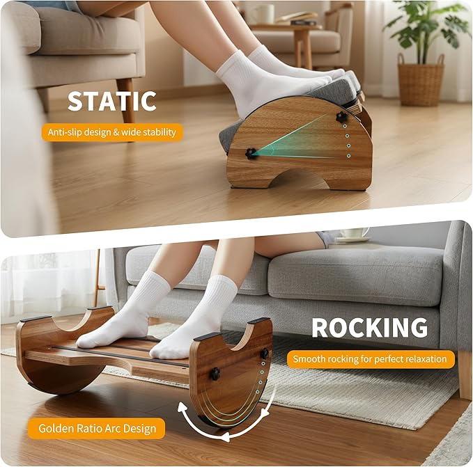 Foot Rest for Under Desk at Work, 2-in-1 Reversible Rocking Footrest Adjustable Foot Stool, Ergonomic Footrest for Under Gaming Desk, for Home, Office and Gaming, 5 Adjustable Heights,Large Anti-Slip