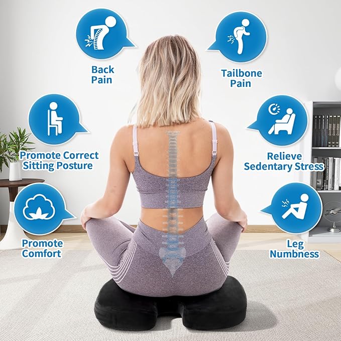 Memory Foam Seat Cushion for Office Chair & Car - Tailbone, Sciatica & Coccyx Pain Relief Butt Pillow - Ergonomic Orthopedic Desk Chair Pad for Long Sitting, Gaming & Travel, Black