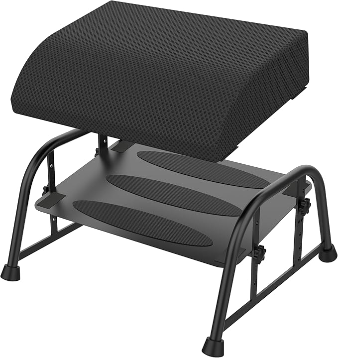Under Desk Footrest with Memory Foam,Adjustable 10-Level Ergonomic Foot Rest for Office & Gaming Desk for Leg Rest,Reinforced Metal Frame,Non-Slip Base Extra Large（Black with Baseplate