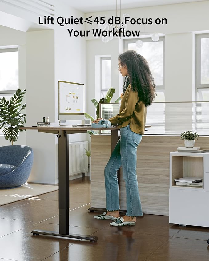 FEZIBO One-Piece Standing Desk, 48"x24" Seamless Tabletop Electric Height Adjustable for Home Office, Study Rooms & Multi-Device Workstations, Rustic Brown
