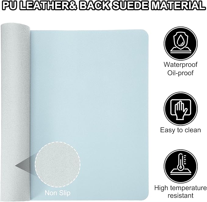 PATIKIL Desk Mat, 48"x17" Non-Slip Waterproof PU Leather Pad for Office & Home Use, Dual Sided, Light Blue