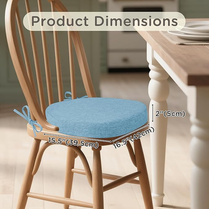 Windsor Chair Cushions for Dining Chairs 1 Pack Non Slip Kitchen Seat Cushion with Ties and Washable Covers Indoor Comfortable Seat Pad with Thick Foam 16.5" x 15.5" x 2" Light Blue