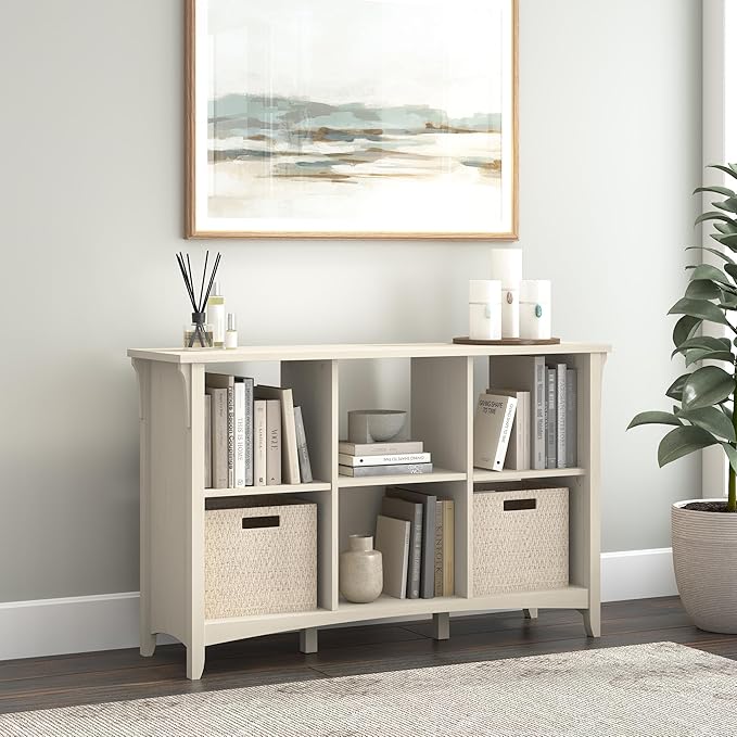 Bush Home Salinas 6 Cube Organizer in Antique White, Office Storage Solution, Home Organizer with Open Shelving, Compact Unit for Books and Supplies