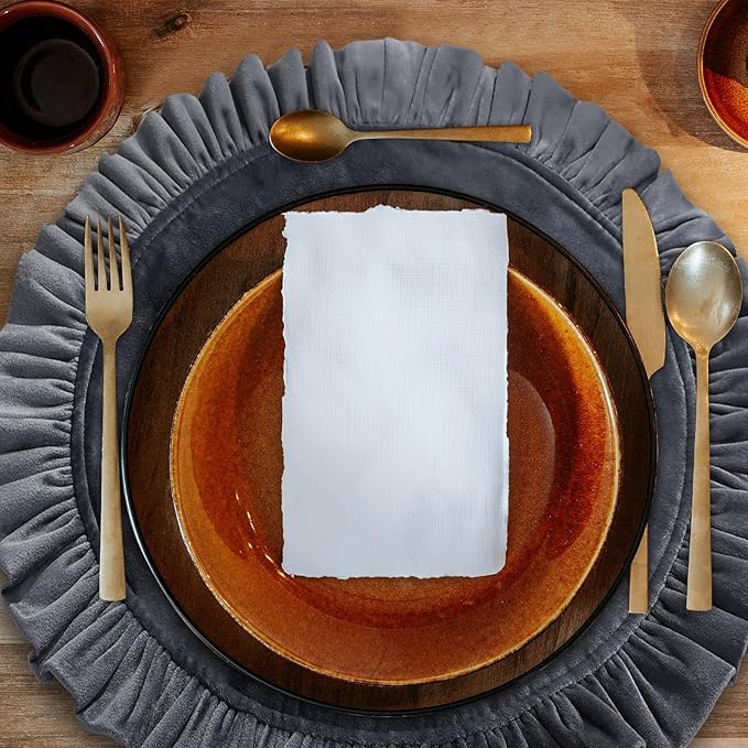 18 Inch Velvet Round Placemat with Ruffle for Dining Table Outdoor Placemats Non-Slip Washable for Gathering, Occasional Decoration and Family Parties Celebrations Set of 4, Gray