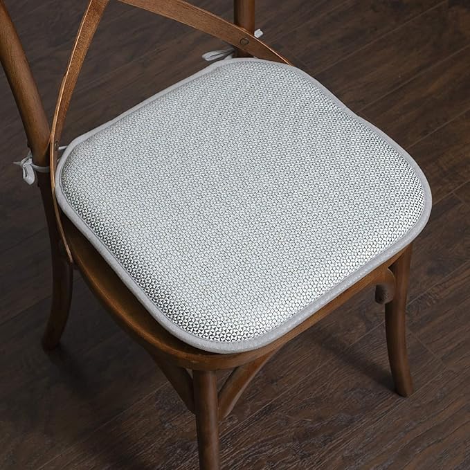Chair Cushion Memory Foam Pads with Ties Honeycomb Pattern Slip Non Skid Rubber Back Rounded Square 16" x 16" Seat Cover