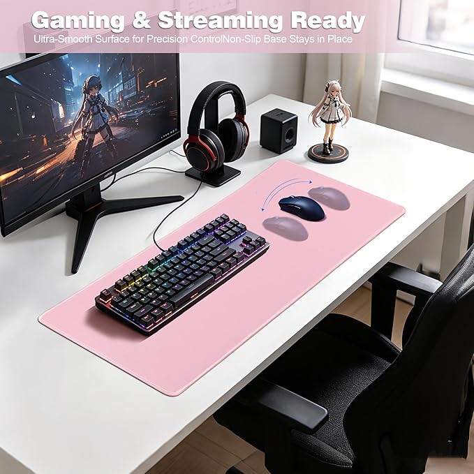 Large Gaming Mouse Pad with Stitched Edges,[27.5x11.8In] Extended Mouse Pad with Non-Slip Natural Rubber Base for Gamer/Desktop/Office/Home (70x30 Pinkus)