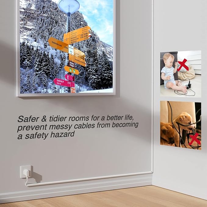 118”TV Cord Hider for Wall Mounted TV, Selfadhesive Wall Cable Hider for 1 Cord, Flexible Silicone White Cord Covers Wire Hiders for Cords on Wall,Babyproof Cable Concealer Raceway Management