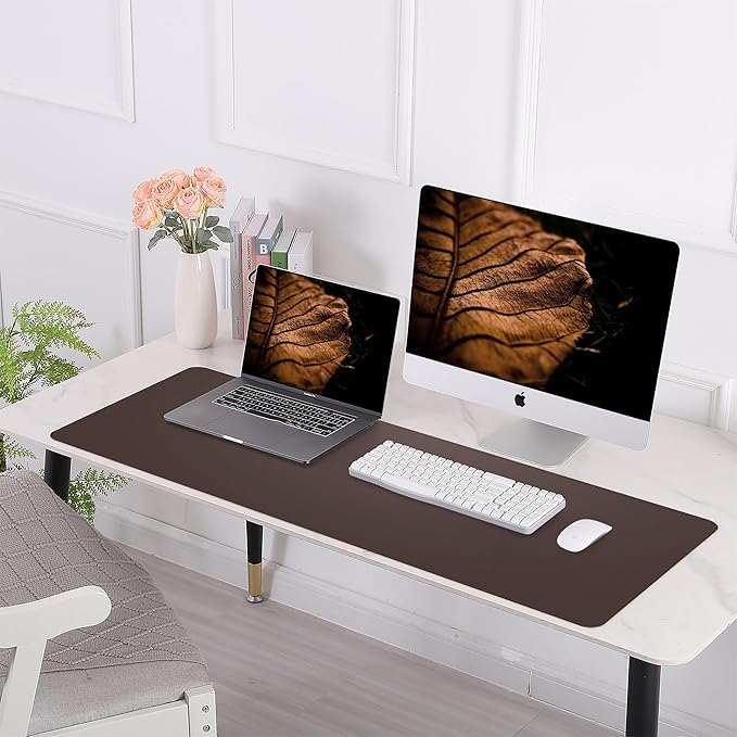 AFIING Cork Desk Mat 47" x 17", Dual-Sided Natural Cork & PU Leather Desk Pad, Non-Slip Waterproof Large Mouse Pad for Office, Home & Gaming (Coffee)