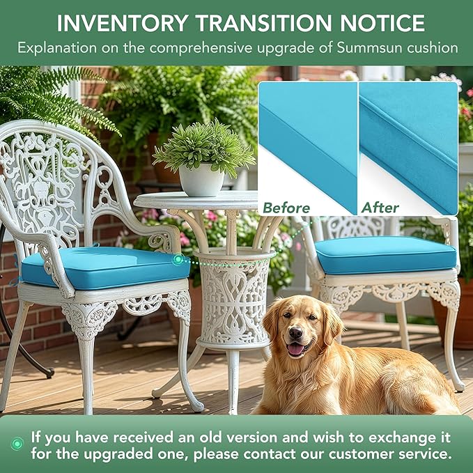 Outdoor Chair Cushions Set of 2: Waterproof & Fade Resistant Patio Furniture Cushions - 17 x 16 x 2 Inch Non Slip Round Corner Seat Cushion Pads with Removable Cover for Garden Yard Lawn, Teal