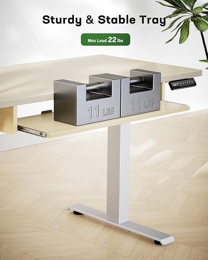 Marsail Standing Desk Adjustable Height with Extra Large Keyboard Tray, 55" Electic Adjustable Desk with 4 Memory Presets Cable Management 2 Storage Hooks, Sit Stand Up Desk for Home Office