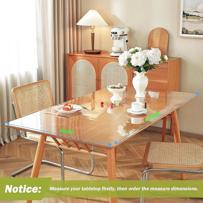 Clear Table Protector 42 x 66 Inch, 1.5mm Thick Plastic Table Cover, Waterproof PVC Clear Table Cover Protector, Desk Protector Mat, Writing Desk Pad for Desktop, Coffee & Dining Room Table