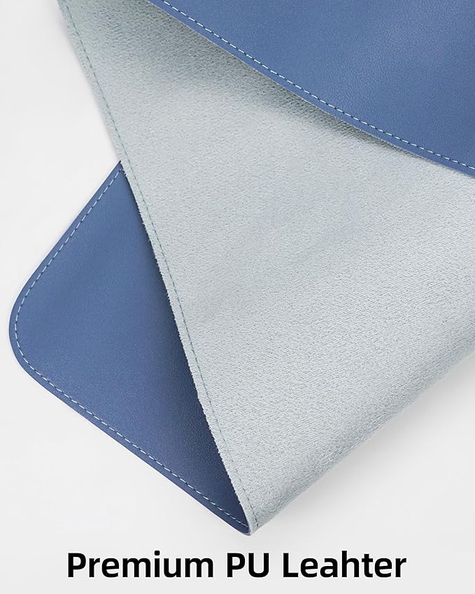 Large Desk Pad Mat - Waterproof Mouse Pad & Desk Protector, Non-Slip XL PU Leather Gaming Mat for Keyboard/Mouse, Stitched Edge with Ergonomic Support, 47"x17" (Blue Grey)