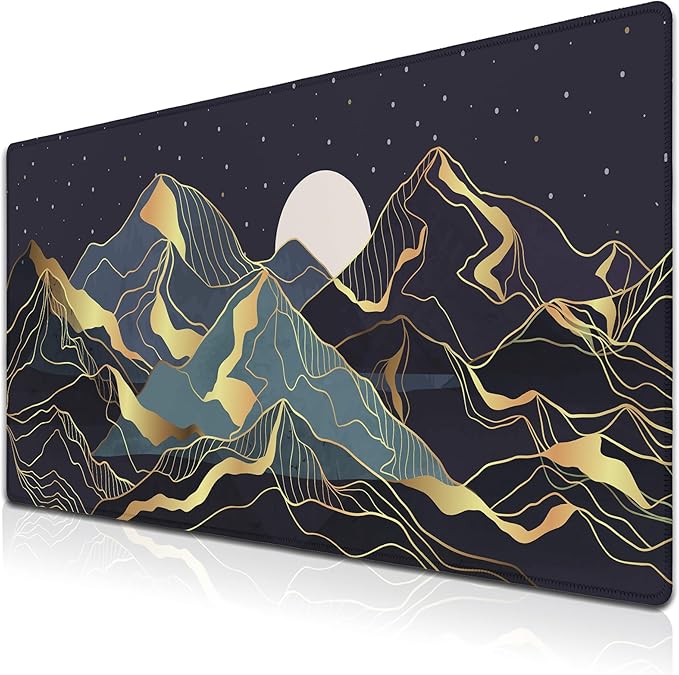 Extra Large Mouse Pad Golden Desktop Pad Keyboard Mouse Pads Desktop Mats Big Gaming Mousepad Waterproof Non-Slip Rubber Base 35.4 X 15.7 for Game Office, Sunset Mountains Art