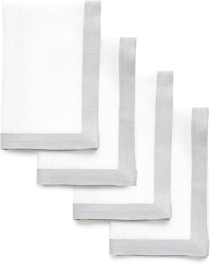 Solino Home Linen Cloth Napkins Set of 4-100% Pure Linen Soft Grey and White Dinner Napkins 20 x 20 Inch for Spring, Summer - Classic, Handcrafted and Machine Washable