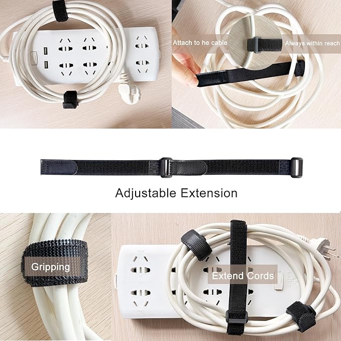 Patu Double Sided Hook and Loop Reversible Cinch Straps - 15 Pcs 8 x 3/4 Inch Reusable Cord Management Wire Organizer Fastening Cable Ties, Black