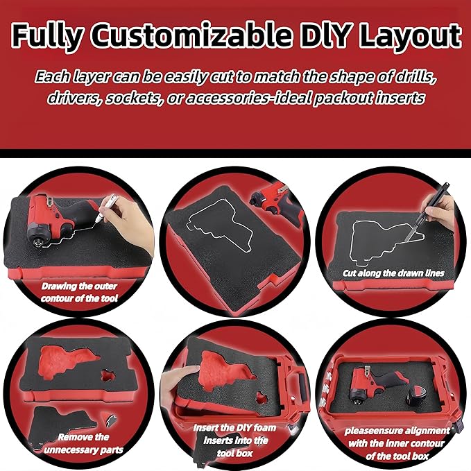 Foam Inserts for Milwaukee Tool Box, Compatible with 48-22-8435, Includes DIY Cut-to-Fit Foam Kit with White Marker Pen, Utility Knife, and Hole Punch