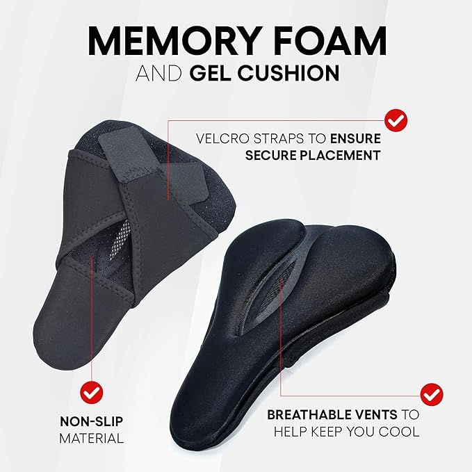 Padded Seat Cover for All Peloton Bikes and Cross Training Bike & Bike+ - Gel Seat Cushion, Ultimate Comfort for Men & Women, Accessories for Peloton Bikes