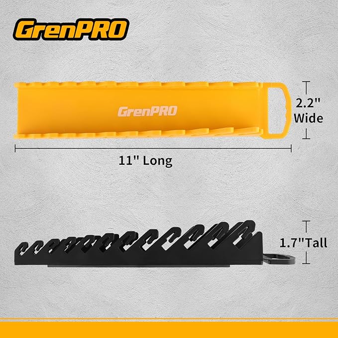 GRENPRO Wrench Organizer for Tool Box, 2 Pack Magnetic Wrench Holders with Handle, SAE & Metric Wrench Rack for Tool Box Drawer Storage