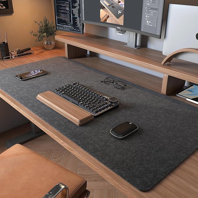 DAWNTREES Non-Slip Felt Desk Mat,36 x 16 Inches Large Desk Pad Protector,Office Computer Desk Mat for Full Keyboard and Mouse Pad