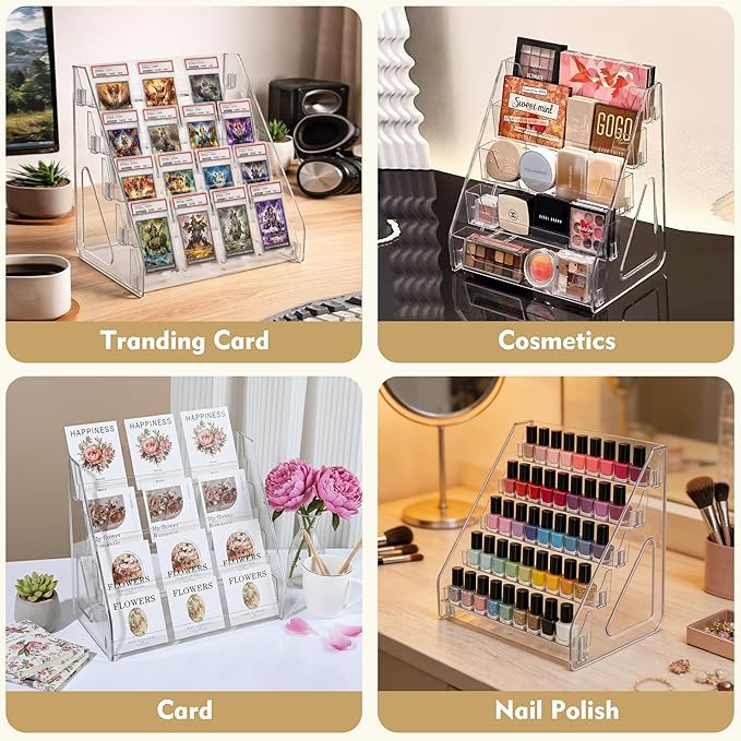 2 Pack 5-Tier Acrylic Brochure Holder 12x13 Inch Countertop Pamphlet Display Stand & Literature Organizer, Tiered Desk Rack for Office Home Store Flyers Booklets Table Signs