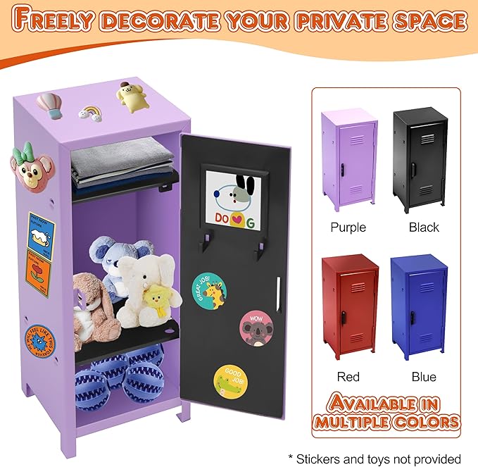 PACOLO Mini Locker, Metal Small Locker for Desktop, Girls Lockbox Desktop Storage Organizer, Money Safe and Cash Lock Box for Girls Safe (Purple)