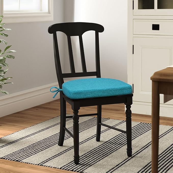 Shinnwa Kitchen Chair Cushions Set of 4, Non-Slip Dining Chair Cushions with Ties and Machine Washable Cover, 4 Pack, 17 x 16.5 x 2in, Teal
