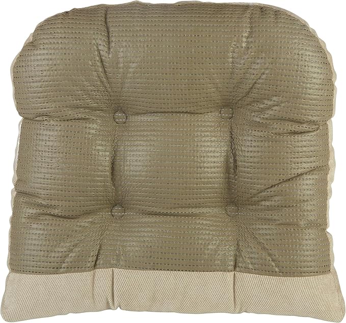 Klear Vu Gripper Overstuffed Universal Non-Slip Dining Chair Cushions for Kitchen Decor or Office Use, U-Shaped Skid-Proof Seat Pad, 15x15 Inches, 2 Count (Pack of 1), Linear Stone Tan