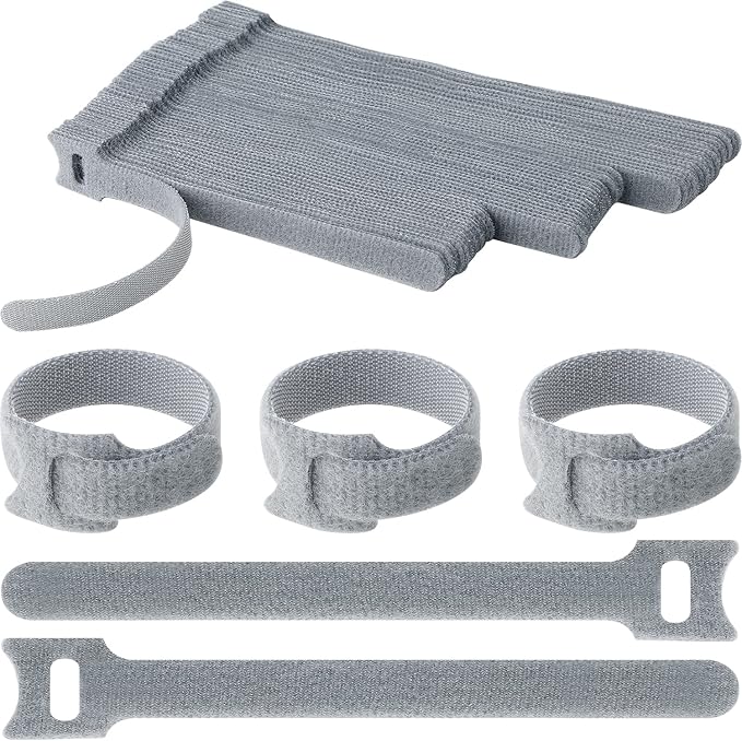60pcs Fastening Microfiber Cloth Cable Ties Wire Management (6/7/8 Inch, Grey)