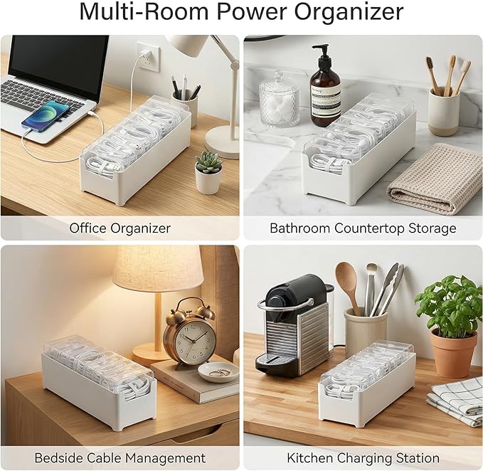 Clear Cable Organizer Storage Box, 2 Pcs 11 Box Desktop Cable Management with Switch, Power Cord Organizer for Office,Home,Desk Accessories Storage Stationery Supplies and Accessories