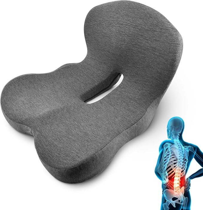L-Shaped Ergonomic Memory Foam Seat Cushion, Breathable Non-Slip Car & Office Chair Cushion for Long Sitting, Orthopedic Support for Truck Drivers, Desk & Wheelchair(Black)