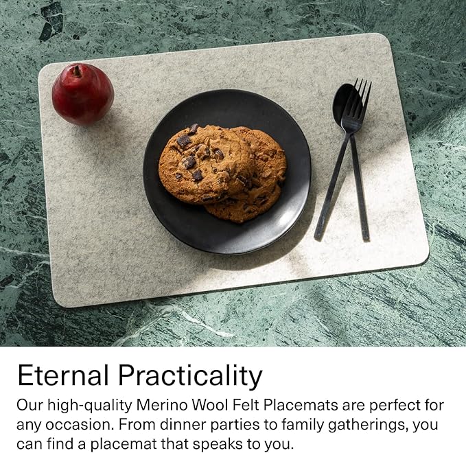 Graf Lantz - Merino Wool Oval Placemat - Granite (14" H x 19" W) - 3mm Merino Wool Felt Table Mat - Moisture Wicking - Odor, Stain, Heat & Dirt Resistant - Luxury Home Decor - Made in The USA