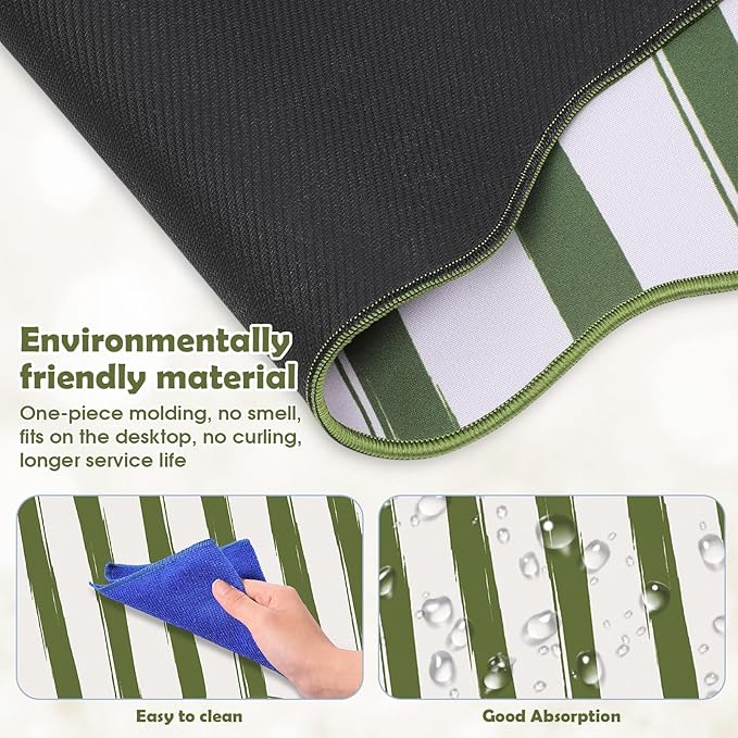 Copkim 1 Pcs Green Scalloped Striped Desk Mat 31.5 x 11.8 Inch Large Cute Mouse Pad Computer Mat Non Slip Waterproof Rubber Base with Border Stitching Soft Keyboard Pad for Home Office Gaming Makeup