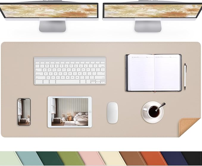 AFIING Cork Desk Mat 47" x 23.6", Dual-Sided Natural Cork & PU Leather Desk Pad, Non-Slip Waterproof Large Mouse Pad for Office, Home & Gaming (Beige)