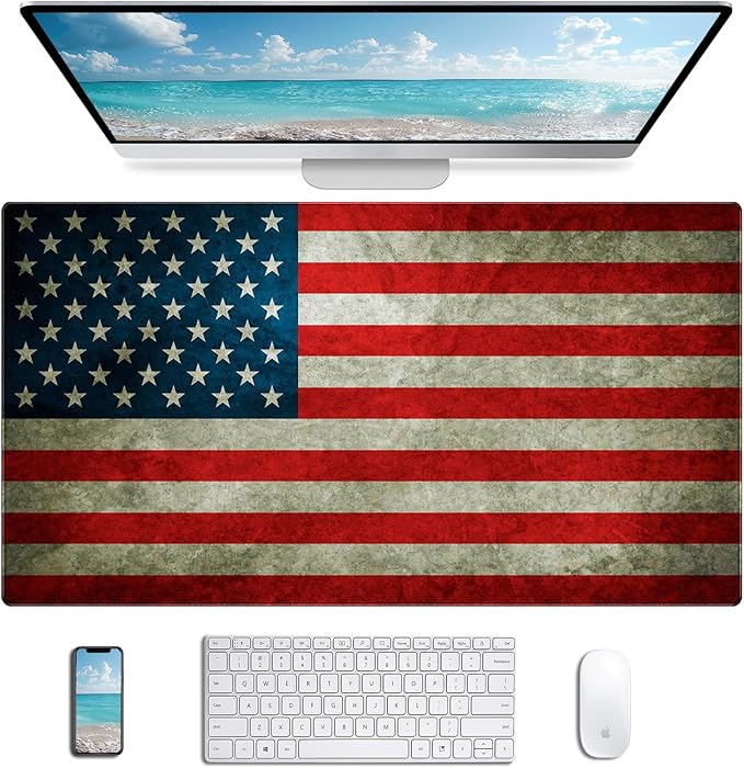 US Flag XXL Mouse Pad Expansion Laptop Keyboard and Mouse Pad 35.4X15.7-Inch Non Slip Rubber Base with Stitching Edges