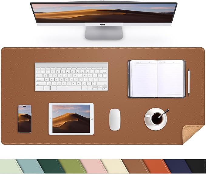 AFIING Cork Desk Mat 35.4" x 17", Dual-Sided Natural Cork & PU Leather Desk Pad, Non-Slip Waterproof Large Mouse Pad for Office, Home & Gaming, Brown