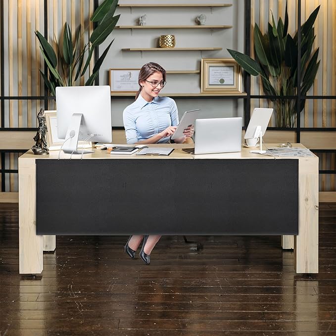 60" Under Desk Privacy Panel Self-Adhesive Modesty Panel with Wire Pocket for Cable Management Organizer Heavy Duty Desk Skirt - Office Home or Standing Workstation Concealer Shield
